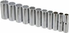 Proto - 11 Piece 1/2" Drive Deep Well Socket Set - 12 Points, 1/2" to 1-1/8" Range, Inch Measurement Standard - Exact Tooling