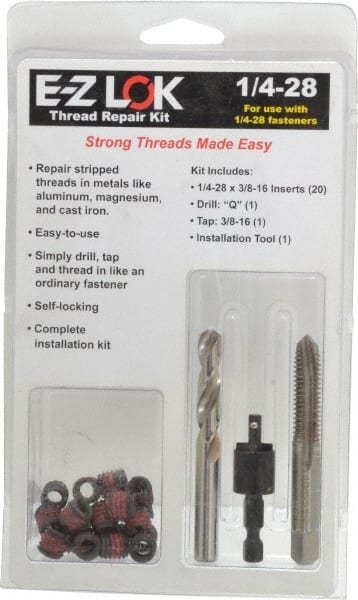 E-Z LOK - 20 Inserts, 1/4-28 UNF, Carbon Steel, Thread Repair Kit - 0.375" Insert Length - Exact Tooling