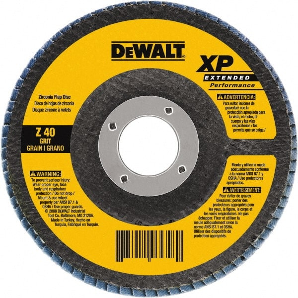 DeWALT - 80 Grit, 7" Disc Diam, 5/8-11 Center Hole, Type 27 Zirconia Alumina Flap Disc - 8,700 Max RPM, Cloth Backing, Arbor Attaching System, Coated - Exact Tooling