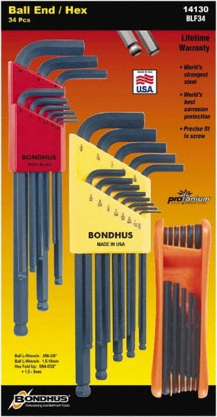 Bondhus - Hex Key Sets - MP.050-3/8/1.5-1MM TRIPLE PK L-WRNCHS ST - Exact Tooling
