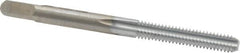 Made in USA - #8-32 UNC 3B 4 Flute Chrome Finish High Speed Steel Straight Flute Standard Hand Tap - Bottoming, Right Hand Thread, 2-1/8" OAL, 3/4" Thread Length, H2 Limit, Oversize - Exact Tooling