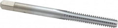 Made in USA - #10-24 UNC 4 Flute Chrome Finish High Speed Steel Straight Flute Standard Hand Tap - Bottoming, Right Hand Thread, 2-3/8" OAL, 7/8" Thread Length, H2 Limit, Oversize - Exact Tooling