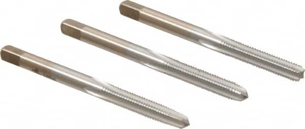 Made in USA - #10-32 UNF, 4 Flute, Bottoming, Plug & Taper, Chrome Finish, High Speed Steel Tap Set - Right Hand Cut, 2-3/8" OAL, 7/8" Thread Length, 2B/3B Class of Fit - Exact Tooling