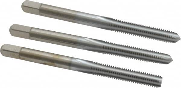Made in USA - #10-32 UNF, 4 Flute, Bottoming, Plug & Taper, Chrome Finish, High Speed Steel Tap Set - Right Hand Cut, 2-3/8" OAL, 7/8" Thread Length, 2B/3B Class of Fit - Exact Tooling