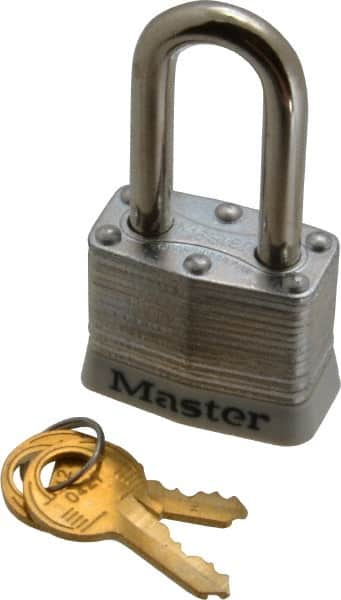 Master Lock - Keyed Alike Retaining Key Conductive Lockout Padlock - 1-1/2" Shackle Clearance, 9/32" Shackle Diam, 1-1/4" Body Height x 1-9/16" Body Width, White, 4 Pins - Exact Tooling