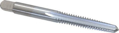 Made in USA - 1/4-20 UNC 4 Flute Chrome Finish High Speed Steel Straight Flute Standard Hand Tap - Taper, Right Hand Thread, 2-1/2" OAL, 1" Thread Length, H2 Limit, Oversize - Exact Tooling