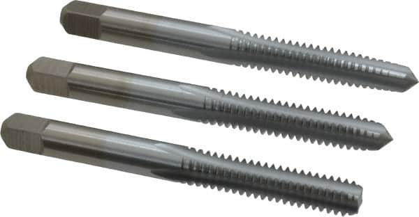 Made in USA - 1/4-20 UNC, 4 Flute, Bottoming, Plug & Taper, Chrome Finish, High Speed Steel Tap Set - Right Hand Cut, 2-1/2" OAL, 1" Thread Length, 2B/3B Class of Fit - Exact Tooling