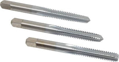 Made in USA - 1/4-20 UNC, 4 Flute, Bottoming, Plug & Taper, Chrome Finish, High Speed Steel Tap Set - Right Hand Cut, 2-1/2" OAL, 1" Thread Length, 2B/3B Class of Fit - Exact Tooling
