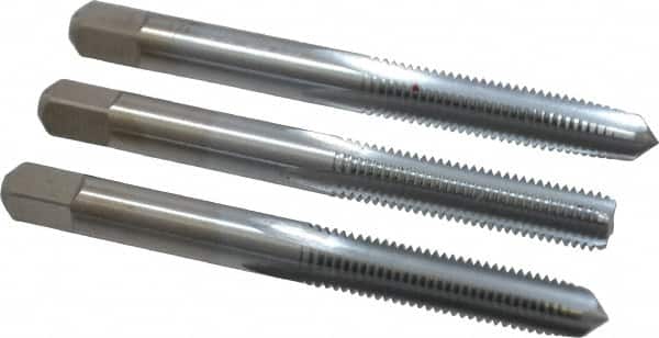 Made in USA - 1/4-28 UNF, 4 Flute, Bottoming, Plug & Taper, Chrome Finish, High Speed Steel Tap Set - Right Hand Cut, 2-1/2" OAL, 1" Thread Length, 2B/3B Class of Fit - Exact Tooling