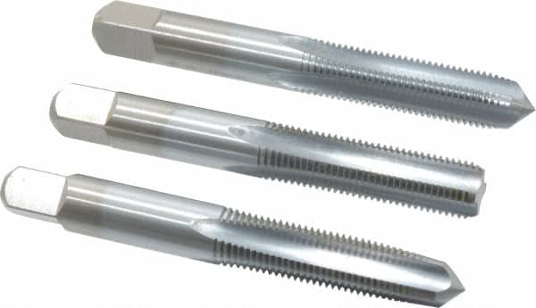 Made in USA - 3/8-24 UNF, 4 Flute, Bottoming, Plug & Taper, Chrome Finish, High Speed Steel Tap Set - Right Hand Cut, 2-15/16" OAL, 1-1/4" Thread Length, 2B/3B Class of Fit - Exact Tooling