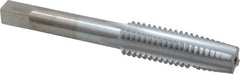 Made in USA - 7/16-14 UNC 4 Flute Chrome Finish High Speed Steel Straight Flute Standard Hand Tap - Taper, Right Hand Thread, 3-5/32" OAL, 1-7/16" Thread Length, H3 Limit, Oversize - Exact Tooling