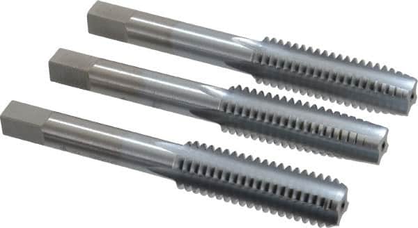 Made in USA - 7/16-14 UNC, 4 Flute, Bottoming, Plug & Taper, Chrome Finish, High Speed Steel Tap Set - Right Hand Cut, 3-5/32" OAL, 1-7/16" Thread Length, 2B/3B Class of Fit - Exact Tooling