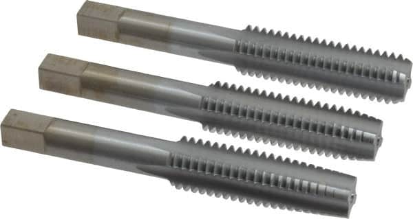 Made in USA - 1/2-13 UNC, 4 Flute, Bottoming, Plug & Taper, Chrome Finish, High Speed Steel Tap Set - Right Hand Cut, 3-3/8" OAL, 1-21/32" Thread Length, 2B/3B Class of Fit - Exact Tooling