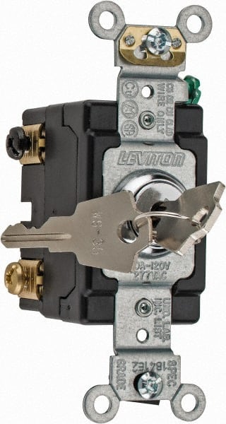 Leviton - 2 Pole, 120 to 277 VAC, 20 Amp, Industrial Grade, Key Lock, Wall and Dimmer Light Switch - 4.06 Inch High - Exact Tooling