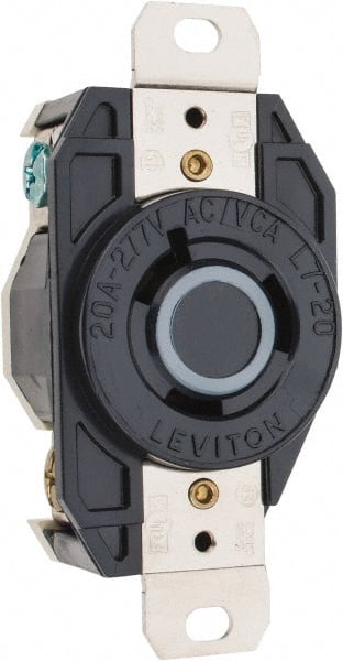 Leviton - 277 VAC, 20 Amp, L7-20R NEMA, Self Grounding Receptacle - 2 Poles, 3 Wire, Female End, Black - Exact Tooling