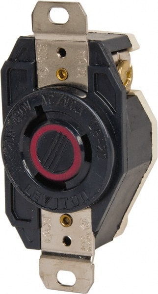 Leviton - 480 VAC, 20 Amp, L8-20R NEMA, Self Grounding Receptacle - 2 Poles, 3 Wire, Female End, Black - Exact Tooling