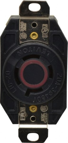Leviton - 480 VAC, 20 Amp, L16-20R NEMA, Self Grounding Receptacle - 3 Poles, 4 Wire, Female End, Black - Exact Tooling