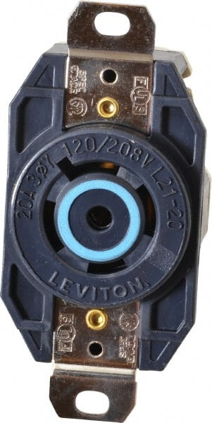 Leviton - 120/208 VAC, 20 Amp, L21-20R NEMA, Self Grounding Receptacle - 4 Poles, 5 Wire, Female End, Black - Exact Tooling