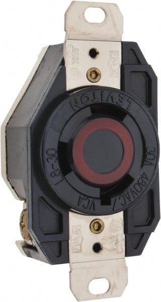Leviton - 480 VAC, 30 Amp, L8-30R NEMA, Self Grounding Receptacle - 2 Poles, 3 Wire, Female End, Black - Exact Tooling