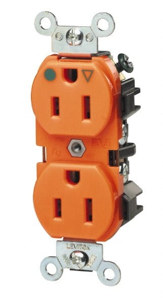 Leviton - 125 VAC, 15 Amp, 5-15R NEMA Configuration, Orange, Hospital Grade, Isolated Ground Duplex Receptacle - 1 Phase, 2 Poles, 3 Wire, Flush Mount, Impact Resistant - Exact Tooling