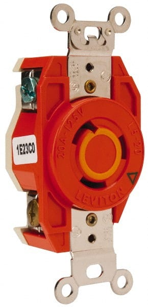 Leviton - 125 VAC, 20 Amp, L5-20R NEMA Configuration, Orange, Industrial Grade, Isolated Ground Single Receptacle - 1 Phase, 2 Poles, 3 Wire, Flush Mount - Exact Tooling