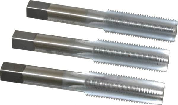 Made in USA - 9/16-18 UNF, 4 Flute, Bottoming, Plug & Taper, Chrome Finish, High Speed Steel Tap Set - Right Hand Cut, 3-19/32" OAL, 1-21/32" Thread Length, 2B/3B Class of Fit - Exact Tooling