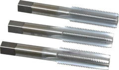 Made in USA - 9/16-18 UNF, 4 Flute, Bottoming, Plug & Taper, Chrome Finish, High Speed Steel Tap Set - Right Hand Cut, 3-19/32" OAL, 1-21/32" Thread Length, 2B/3B Class of Fit - Exact Tooling