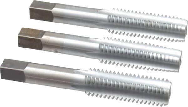 Made in USA - 5/8-11 UNC, 4 Flute, Bottoming, Plug & Taper, Chrome Finish, High Speed Steel Tap Set - Right Hand Cut, 3-13/16" OAL, 1-13/16" Thread Length, 2B/3B Class of Fit - Exact Tooling