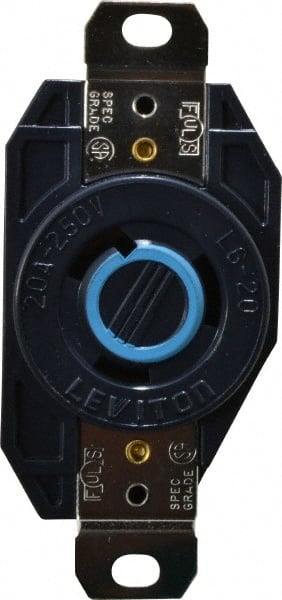 Leviton - 250 VAC, 20 Amp, L6-20R NEMA, Self Grounding Receptacle - 2 Poles, 3 Wire, Female End, Black - Exact Tooling