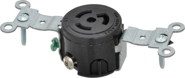 Leviton - 125 VAC, 15 Amp, L5-15R NEMA, Self Grounding Receptacle - 2 Poles, 3 Wire, Female End, Black - Exact Tooling