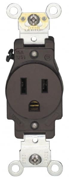 Hubbell Wiring Device-Kellems - 250 VAC, 15 Amp, 6-15R NEMA Configuration, Ivory, Specification Grade, Self Grounding Single Receptacle - 1 Phase, 2 Poles, 3 Wire, Flush Mount - Exact Tooling