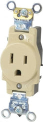 Leviton - 125 VAC, 15 Amp, 5-15R NEMA Configuration, Ivory, Industrial Grade, Self Grounding Single Receptacle - 1 Phase, 2 Poles, 3 Wire, Flush Mount, Impact Resistant - Exact Tooling