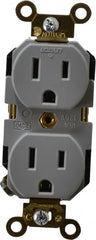 Leviton - 125 VAC, 15 Amp, 5-15R NEMA Configuration, Gray, Industrial Grade, Self Grounding Duplex Receptacle - 1 Phase, 2 Poles, 3 Wire, Flush Mount, Impact Resistant - Exact Tooling