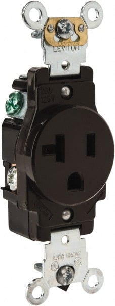Leviton - 125 VAC, 20 Amp, 5-20R NEMA Configuration, Brown, Industrial Grade, Self Grounding Single Receptacle - 1 Phase, 2 Poles, 3 Wire, Flush Mount, Impact Resistant - Exact Tooling