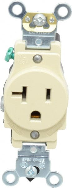 Leviton - 125 VAC, 20 Amp, 5-20R NEMA Configuration, Ivory, Industrial Grade, Self Grounding Single Receptacle - 1 Phase, 2 Poles, 3 Wire, Flush Mount, Impact and Tamper Resistant - Exact Tooling
