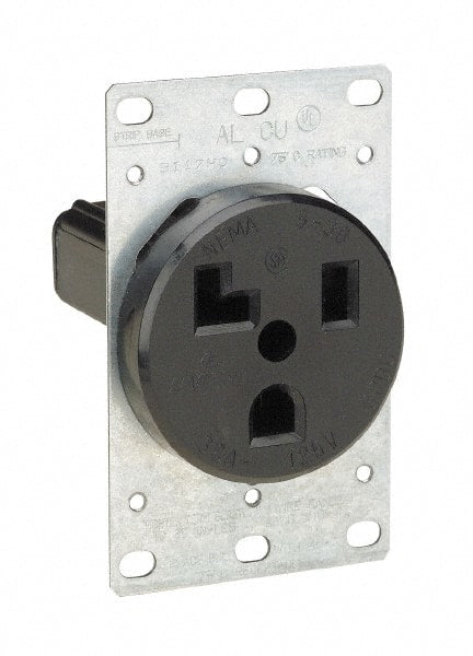 Leviton - 125 VAC, 30 Amp, 5-30P NEMA Configuration, Black, Industrial Grade, Self Grounding Single Receptacle - 1 Phase, 2 Poles, 3 Wire, Flush Mount, Tamper Resistant - Exact Tooling