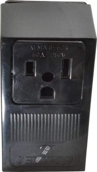 Leviton - 250 VAC, 50 Amp, 6-50R NEMA Configuration, Black, Industrial Grade, Self Grounding Single Receptacle - 1 Phase, 2 Poles, 3 Wire, Tamper Resistant - Exact Tooling
