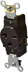 Leviton - 250 VAC, 20 Amp, 6-20R NEMA Configuration, Brown, Industrial Grade, Self Grounding Single Receptacle - 1 Phase, 2 Poles, 3 Wire, Flush Mount, Impact and Tamper Resistant - Exact Tooling
