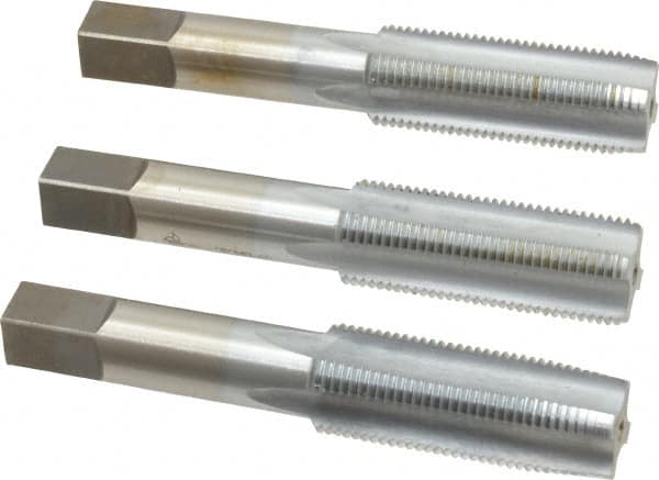 Made in USA - 3/4-16 UNF, 4 Flute, Bottoming, Plug & Taper, Chrome Finish, High Speed Steel Tap Set - Right Hand Cut, 4-1/4" OAL, 2" Thread Length, 2B/3B Class of Fit - Exact Tooling