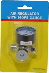 PRO-SOURCE - 1/4 NPT Port, Zinc Dial Air Regulator - 10 to 120 psi Range, 120 Max psi Supply Pressure, 1/4" Gauge Port Thread, 1.97" Wide x 1.97" High - Exact Tooling