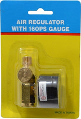 PRO-SOURCE - 1/4 NPT Port, Brass Dial Air Regulator - 10 to 120 psi Range, 120 Max psi Supply Pressure, 1/4" Gauge Port Thread, 2.36" Wide x 1.653" High - Exact Tooling