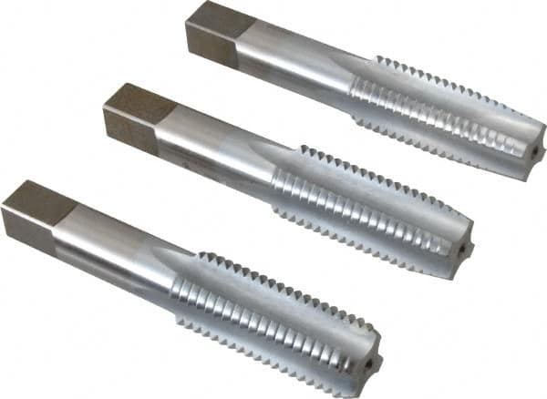 Made in USA - 7/8-9 UNC, 4 Flute, Bottoming, Plug & Taper, Chrome Finish, High Speed Steel Tap Set - Right Hand Cut, 4-11/16" OAL, 2-7/32" Thread Length, 2B/3B Class of Fit - Exact Tooling