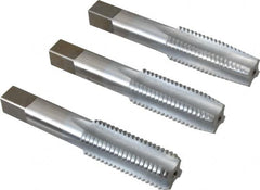 Made in USA - 7/8-9 UNC, 4 Flute, Bottoming, Plug & Taper, Chrome Finish, High Speed Steel Tap Set - Right Hand Cut, 4-11/16" OAL, 2-7/32" Thread Length, 2B/3B Class of Fit - Exact Tooling