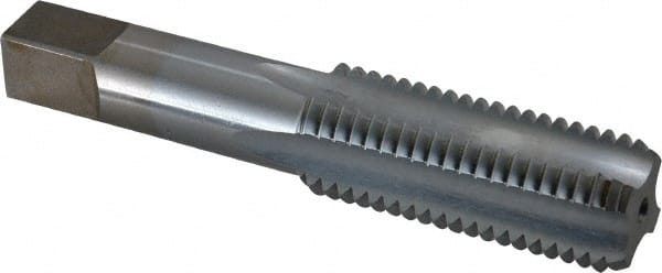 Made in USA - 1-8 UNC 3B 4 Flute Chrome Finish High Speed Steel Straight Flute Standard Hand Tap - Bottoming, Right Hand Thread, 5-1/8" OAL, 2-1/2" Thread Length, H4 Limit, Oversize - Exact Tooling