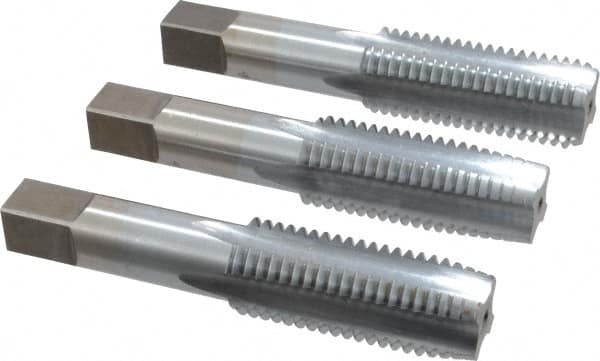 Made in USA - 1-8 UNC, 4 Flute, Bottoming, Plug & Taper, Chrome Finish, High Speed Steel Tap Set - Right Hand Cut, 5-1/8" OAL, 2-1/2" Thread Length, 2B/3B Class of Fit - Exact Tooling