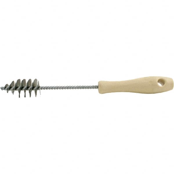Brush Research Mfg. - 1.15" Diam Helical Stainless Steel Tube Brush - Single Spiral, 0.006" Filament Diam, 2-1/8" Brush Length, 10-1/2" OAL, 0.245" Diam Plastic Handle Shank - Exact Tooling