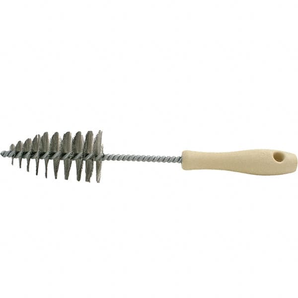 Brush Research Mfg. - 2.05" Diam Helical Stainless Steel Tube Brush - Single Spiral, 0.006" Filament Diam, 3-5/8" Brush Length, 12" OAL, 0.292" Diam Plastic Handle Shank - Exact Tooling