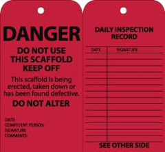 NMC - 3" High x 6" Long, DANGER - DO NOT USE THIS SCAFFOLD-KEEP OFF-DO NOT ALTER, English Safety & Facility Inspection Tag - Tag Header: Danger, 2 Sides, Black & Red Cardstock - Exact Tooling