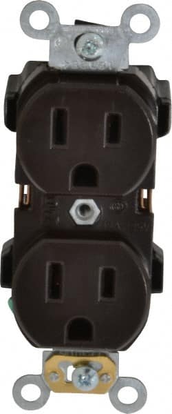 Leviton - 125 VAC, 15 Amp, 5-15R NEMA Configuration, Brown, Industrial Grade, Self Grounding Duplex Receptacle - 1 Phase, 2 Poles, 3 Wire, Flush Mount, Impact Resistant - Exact Tooling