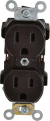 Leviton - 125 VAC, 15 Amp, 5-15R NEMA Configuration, Brown, Industrial Grade, Self Grounding Duplex Receptacle - 1 Phase, 2 Poles, 3 Wire, Flush Mount, Impact Resistant - Exact Tooling